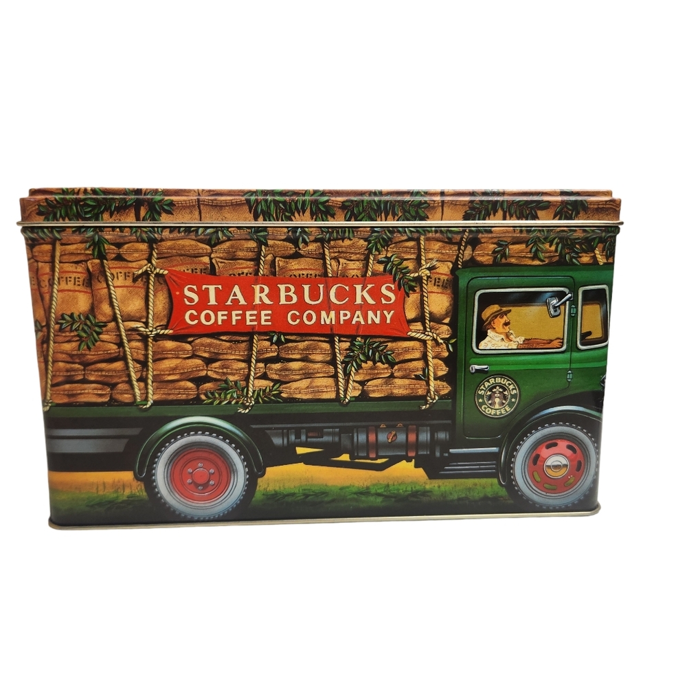 Starbucks Coffee Company Metal Tin Burlap Truck Seattle England Silver Crane